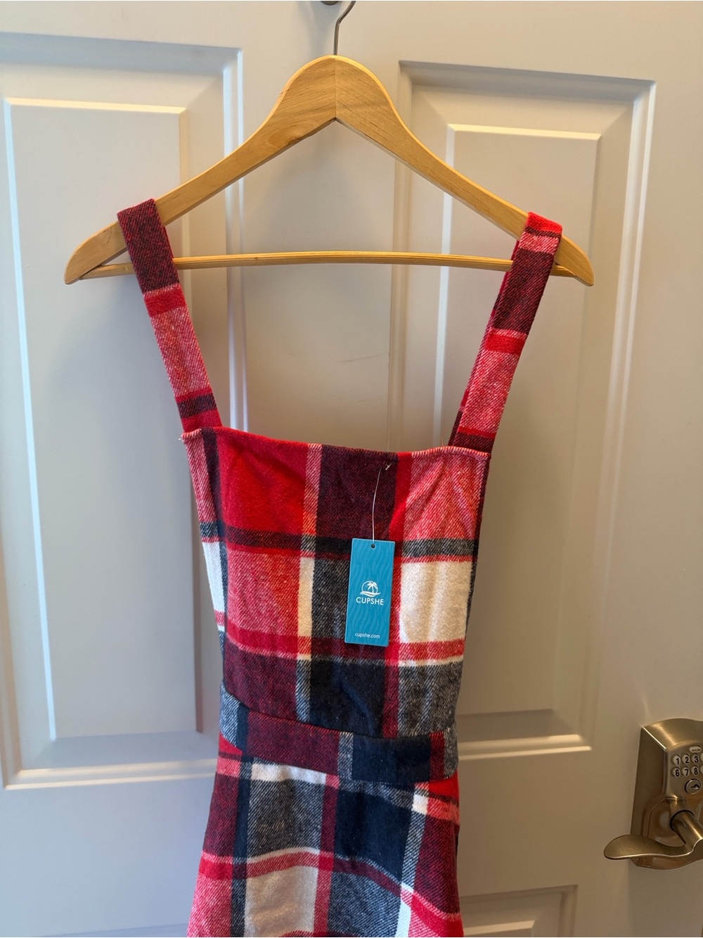 NWT Cupshe Red Plaid Overall Mini Dress With Square Neck Size Large - Picture 13 of 16